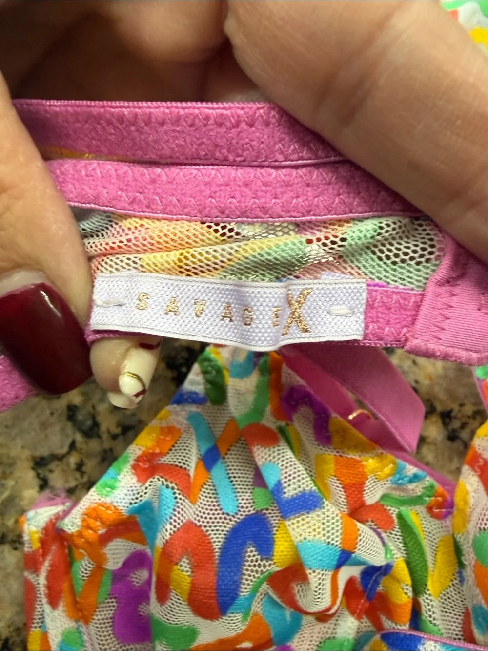 Savage X Fenty 3 Piece Rainbow Mesh Lingerie Set Small Bra Panty Garter